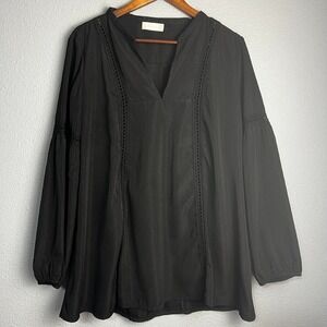 Altard State Tunic Top Crochet Eyelet Trim Long SL Blouse‎ Whimsigoth Black Sz L